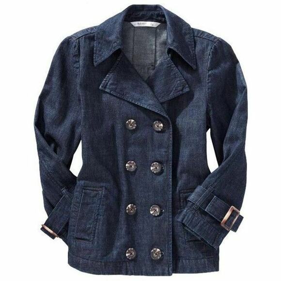 Old Navy Womens Coat Size S Blue Denim Cropped Buttonfront Trench Jacket NEW - Picture 1 of 5